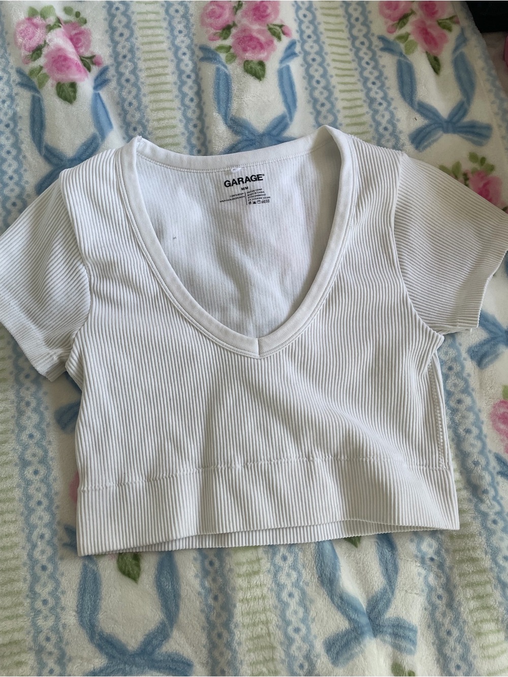 Garage White Ribbed V-Neck Tank Top